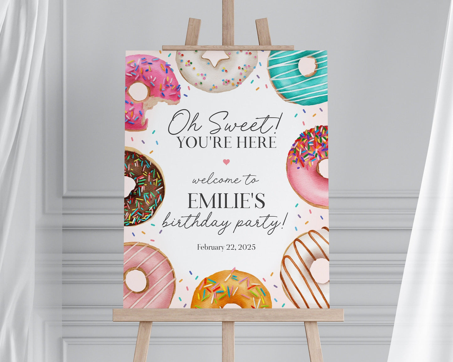 Donut Sprinkles Birthday Party Welcome Sign Template, Sweet Donut Birthday for Girl Sweet Celebration Sprinkled With Love, Oh Sweet Birthday