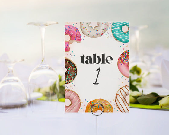 Donut Sprinkles Table Number Card Printable Template for Baby Shower or Birthday, Donuts and Diapers Baby Sprinkle, Two Sweet One Birthday