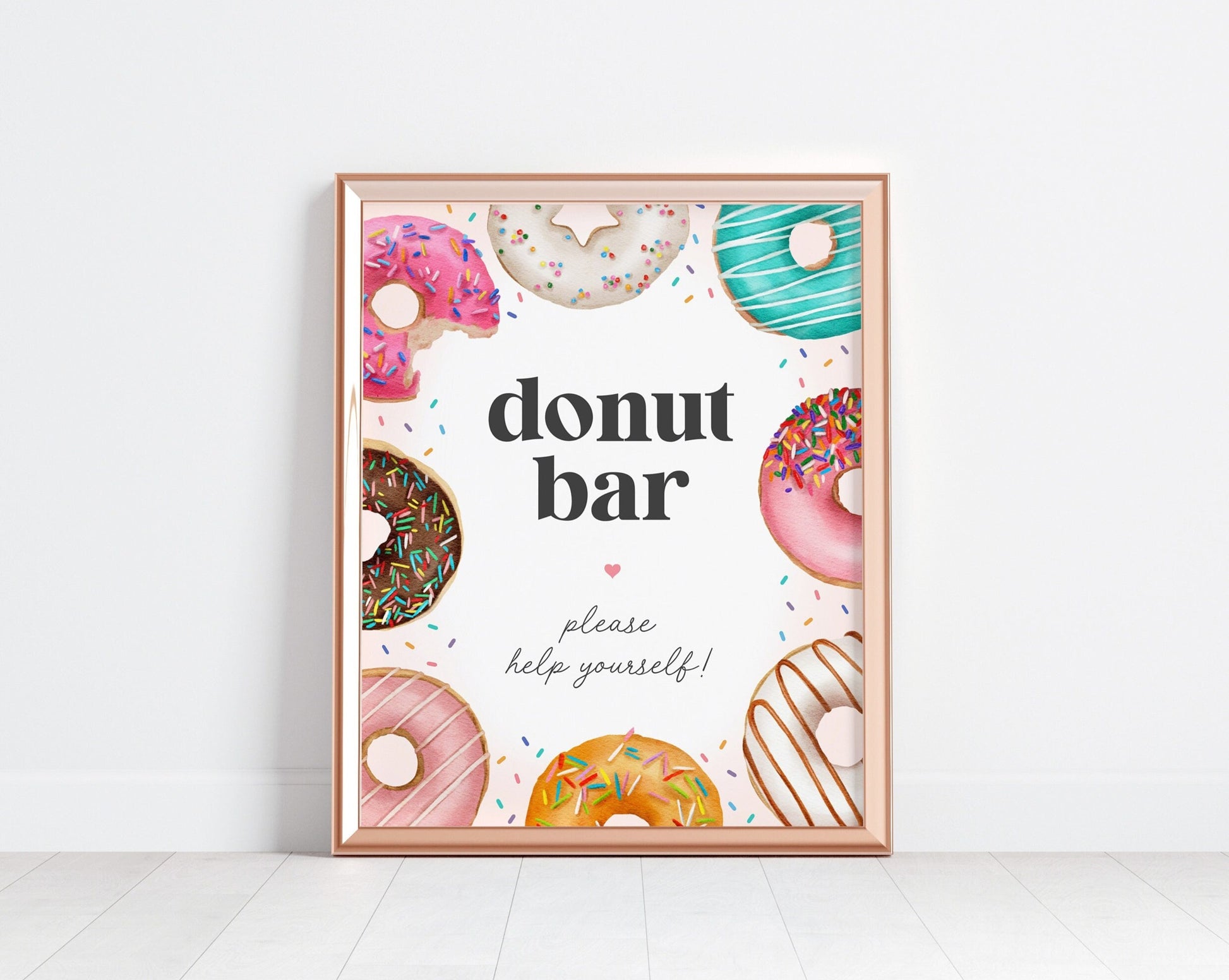 Donut Sprinkles Donut Bar Sign Printable Party Decor, Sprinkled Donuts and Diapers Baby Sprinkle Two Sweet One Birthday for Girl Baby Shower