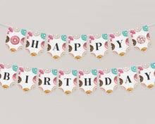  Donut Sprinkles Happy Birthday Banner Printable Template, Sprinkled Donut Birthday Part for Girl, Sweet Celebration Two Sweet One Birthday