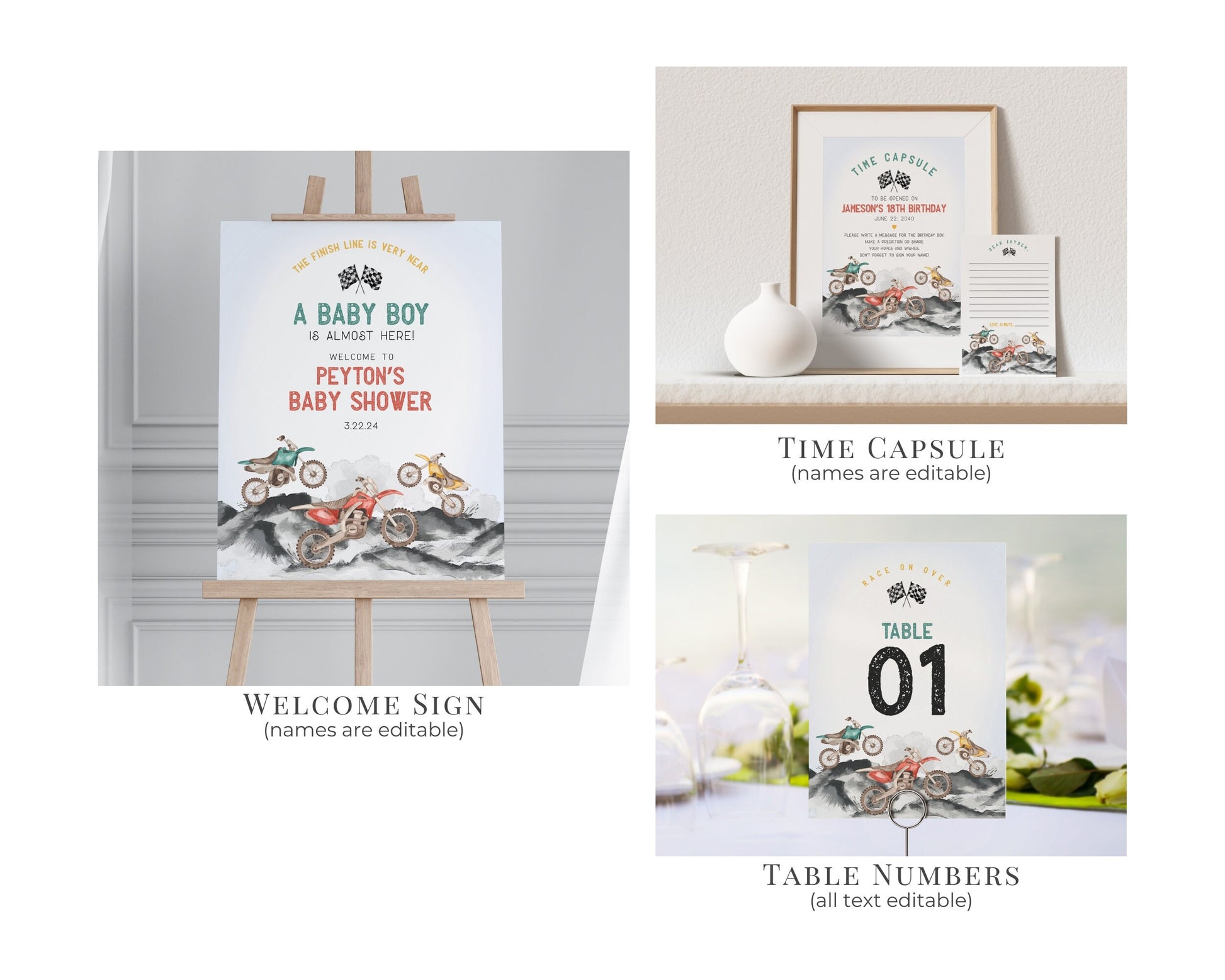 Dirt Bike Baby Shower Bundle Printable Template, Race on over baby shower for boy, motor bike racing theme for motor bike Off-road shower