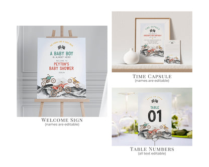 Dirt Bike Baby Shower Bundle Printable Template, Race on over baby shower for boy, motor bike racing theme for motor bike Off-road shower