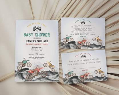 Dirt Bike Baby Shower Invitation Template, Race on over baby shower for boy, motor bike racing theme for motor bike Off-road shower decor