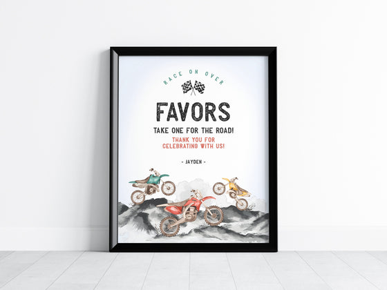 Dirt Bike Cards and Gifts Sign and Favors Sign Instant Download, Race on Over Baby Shower or Birthday Party for Boy, Two Fast, Fast One