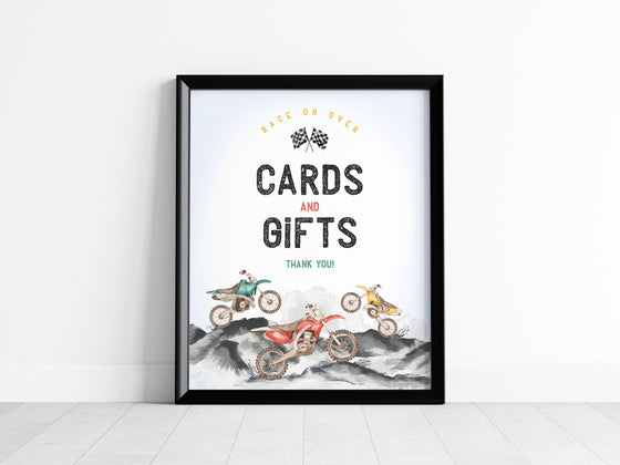 Dirt Bike Cards and Gifts Sign and Favors Sign Instant Download, Race on Over Baby Shower or Birthday Party for Boy, Two Fast, Fast One