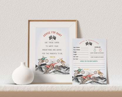 Dirt Bike Advice for Baby Cards Printable Template, Little Racer on the Way Boy Baby Shower, motor bike racing theme Off-road shower