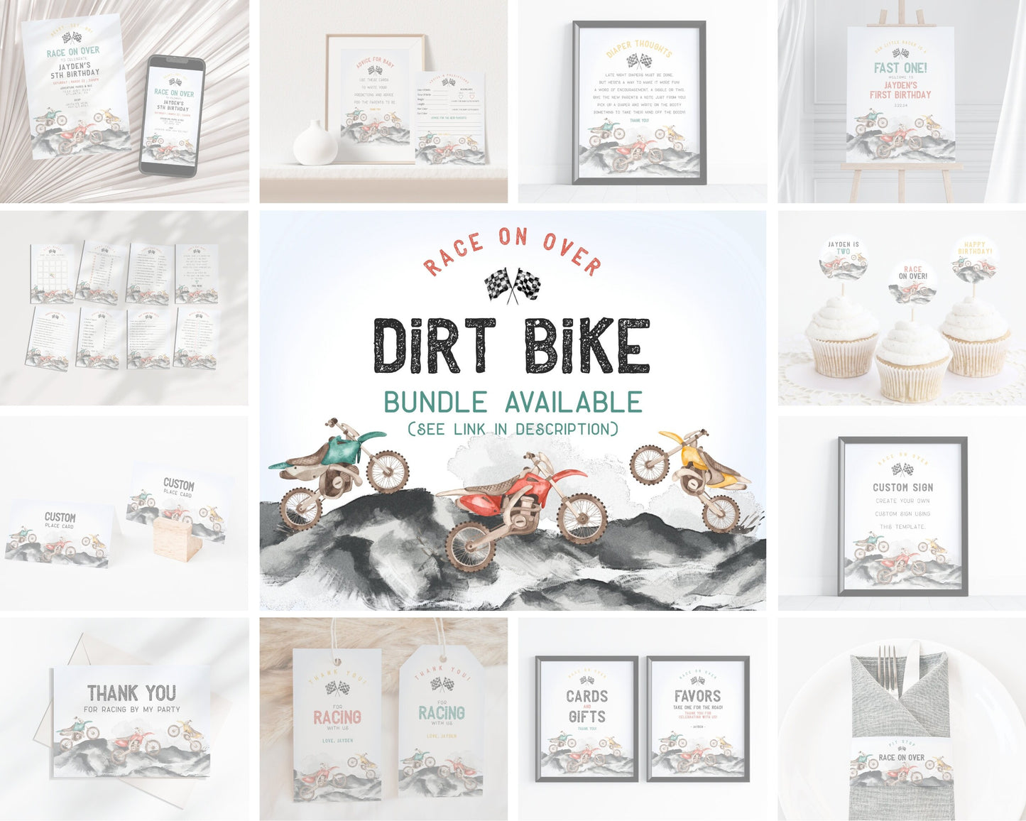 Dirt Bike Thank You Card Printable Template, instant download birthday or baby shower for boy little racer is a fast one growing up two fast