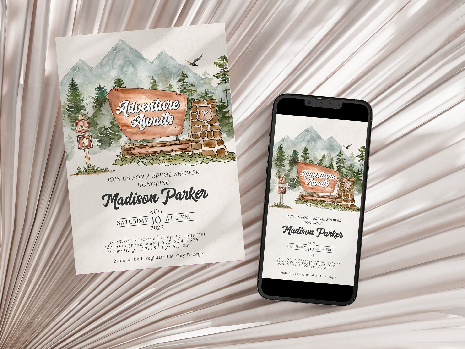 National Park Bridal shower Invitation Template, nature park mountain woodland bridal shower template, editable woodsy cabin bridal party