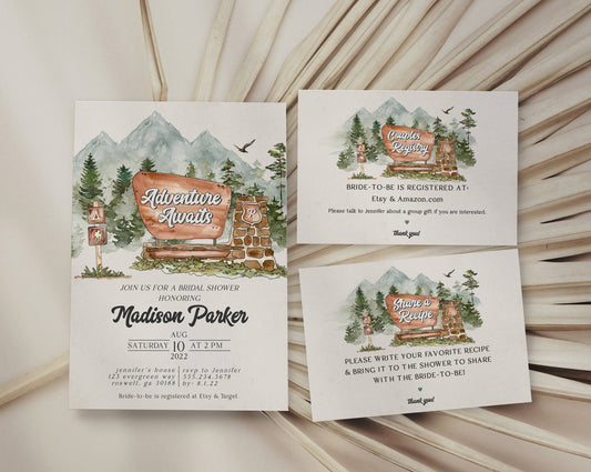 National Park Bridal shower Invitation Template, nature park mountain woodland bridal shower template, editable woodsy cabin bridal party