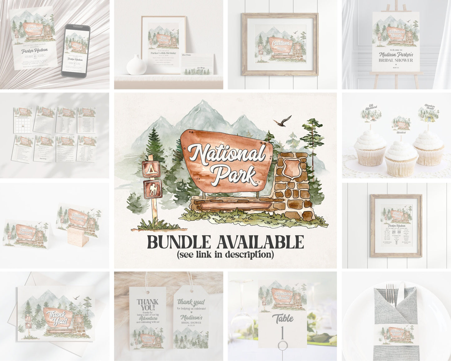 National Park Bridal shower Invitation Template, nature park mountain woodland bridal shower template, editable woodsy cabin bridal party