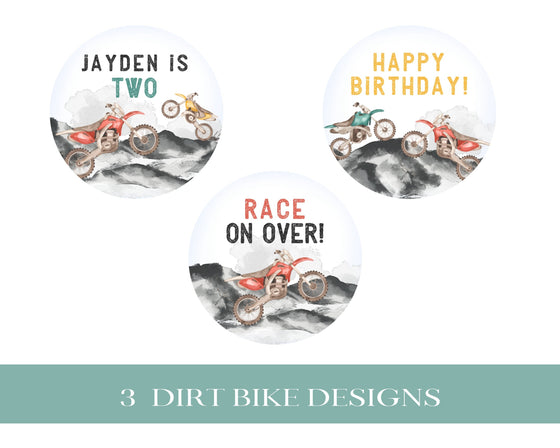 Dirt Bike Birthday Cupcake Toppers Printable Template, Race on over Little Racer is a Fast ONE, motor bike TWO Fast racing theme Off-road