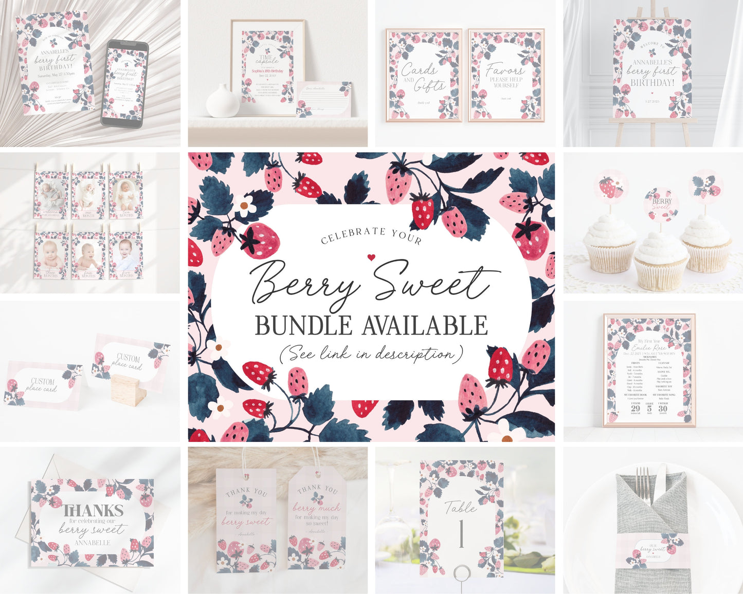 Pink Strawberry Baby Shower Welcome Sign Printable Template