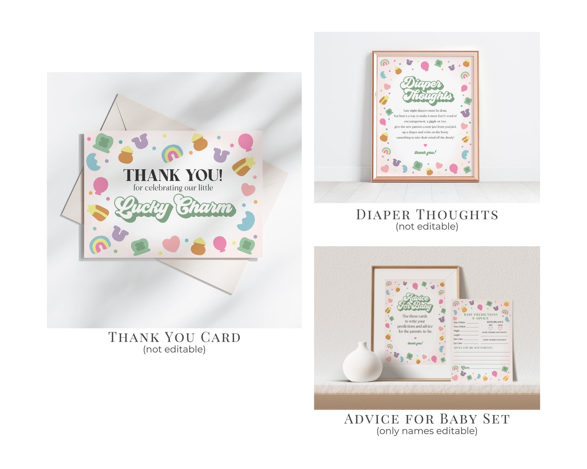 Lucky Shamrock St Patricks Day Irish Baby Shower Bundle Printable Template, instant download March baby shower for girl