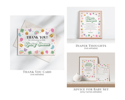 Lucky Shamrock St Patricks Day Irish Baby Shower Bundle Printable Template, instant download March baby shower for girl