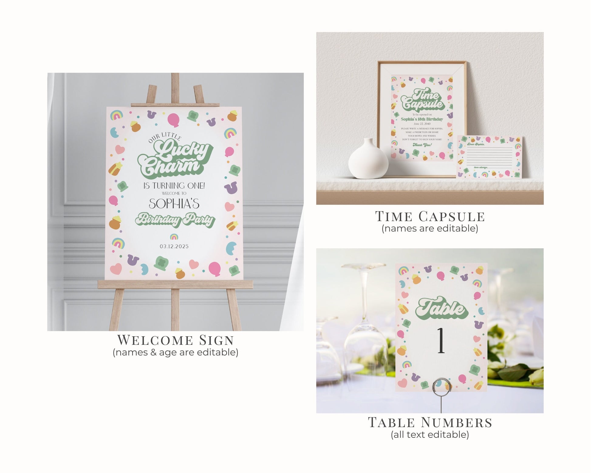 Lucky Shamrock St Patricks Birthday Bundle Printable, instant download March Lucky birthday for Girl, Irish Birthday Party