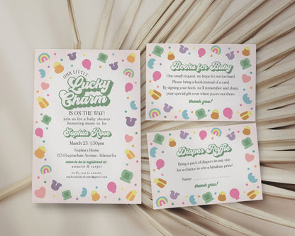 Lucky Shamrock St Patricks Baby Shower Invitation Printable Template, instant download March baby shower for girl, Irish Baby Shower Decor