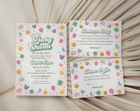 Lucky Shamrock St Patricks Baby Shower Invitation Printable Template, instant download March baby shower for girl, Irish Baby Shower Decor