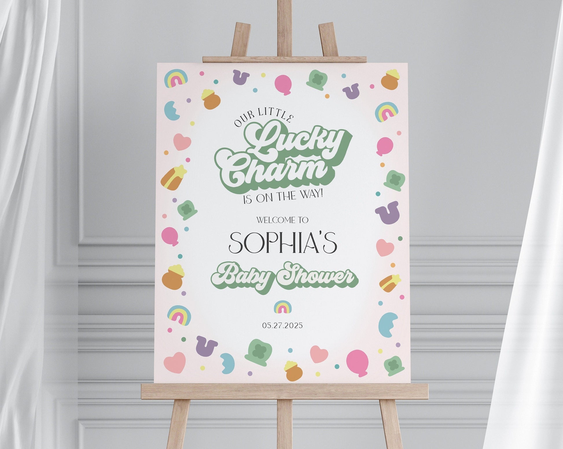 Lucky Shamrock St Patricks Baby Shower Welcome Sign Template, instant download March baby shower for girl, Irish Baby Shower