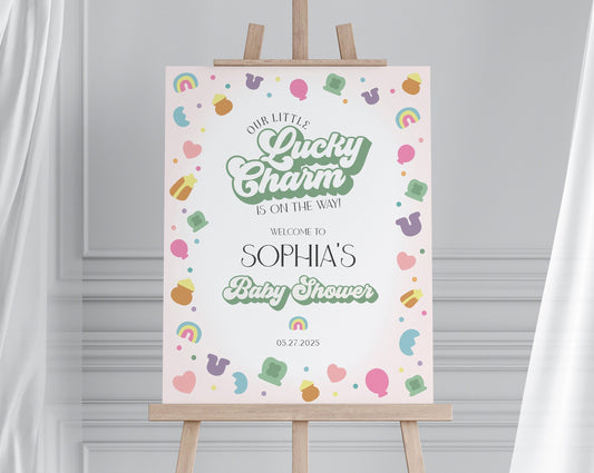 Lucky Shamrock St Patricks Baby Shower Welcome Sign Template, instant download March baby shower for girl, Irish Baby Shower