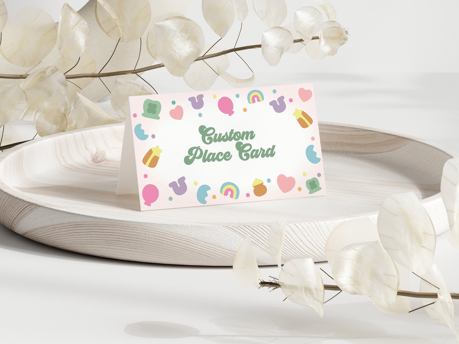 Lucky Shamrock Place Cards Printable Template for Girl Baby Shower or Birthday Party, March St Patricks 1st Birthday for girl Irish Birthday