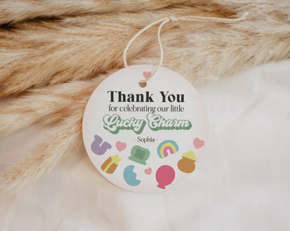 Lucky Shamrock Birthday or Baby Shower Circle Favor Tags Instant Download, instant download March Lucky One 1st Birthday for girl Irish Bday