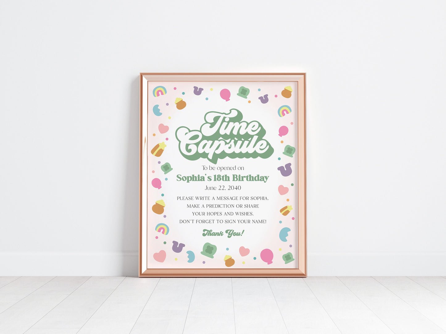 Lucky Shamrock St Patricks Time Capsule Printable Template, instant download March Lucky One 1st birthday for Girl Irish Birthday