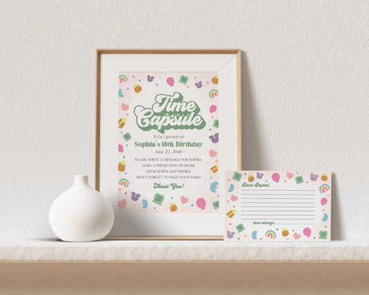 Lucky Shamrock St Patricks Time Capsule Printable Template, instant download March Lucky One 1st birthday for Girl Irish Birthday