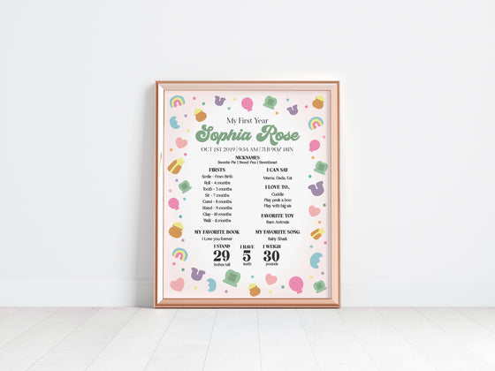 Lucky Shamrock St Patricks First Year Milestone Sign Printable Template, instant download March Lucky One 1st birthday for Girl, Irish Bday