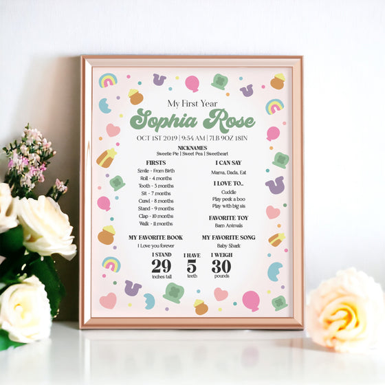 Lucky Shamrock St Patricks First Year Milestone Sign Printable Template, instant download March Lucky One 1st birthday for Girl, Irish Bday