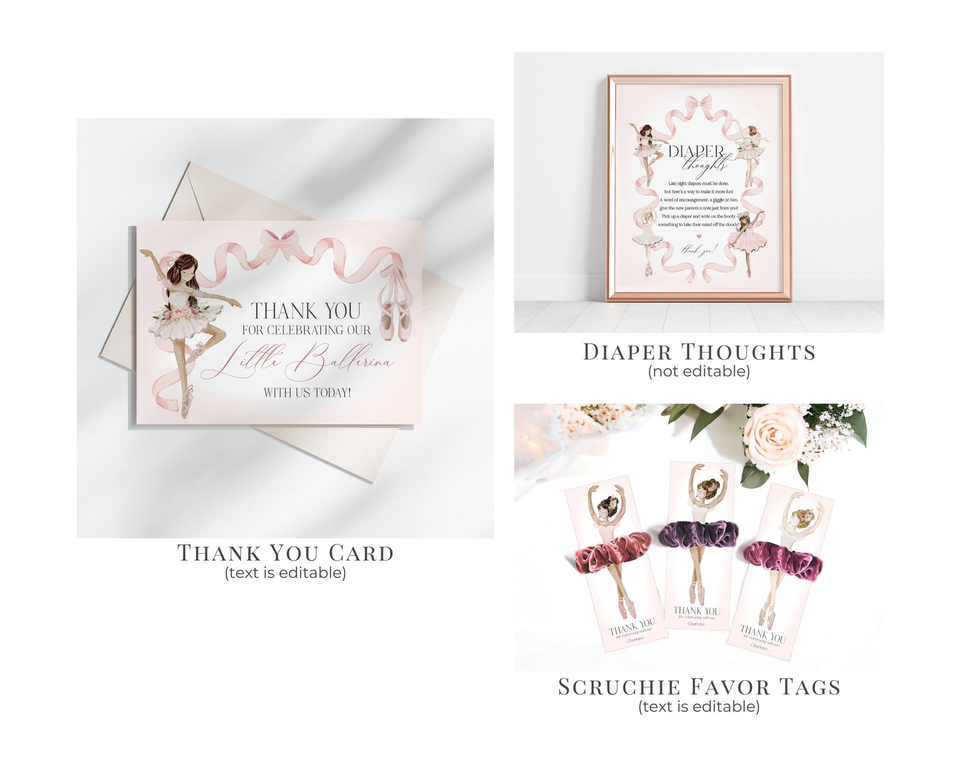 A Little Ballerina Baby Shower Bundle Printable Template, Tutu Excited instant download Flutter and Twirl Ballet Baby Shower for Girl