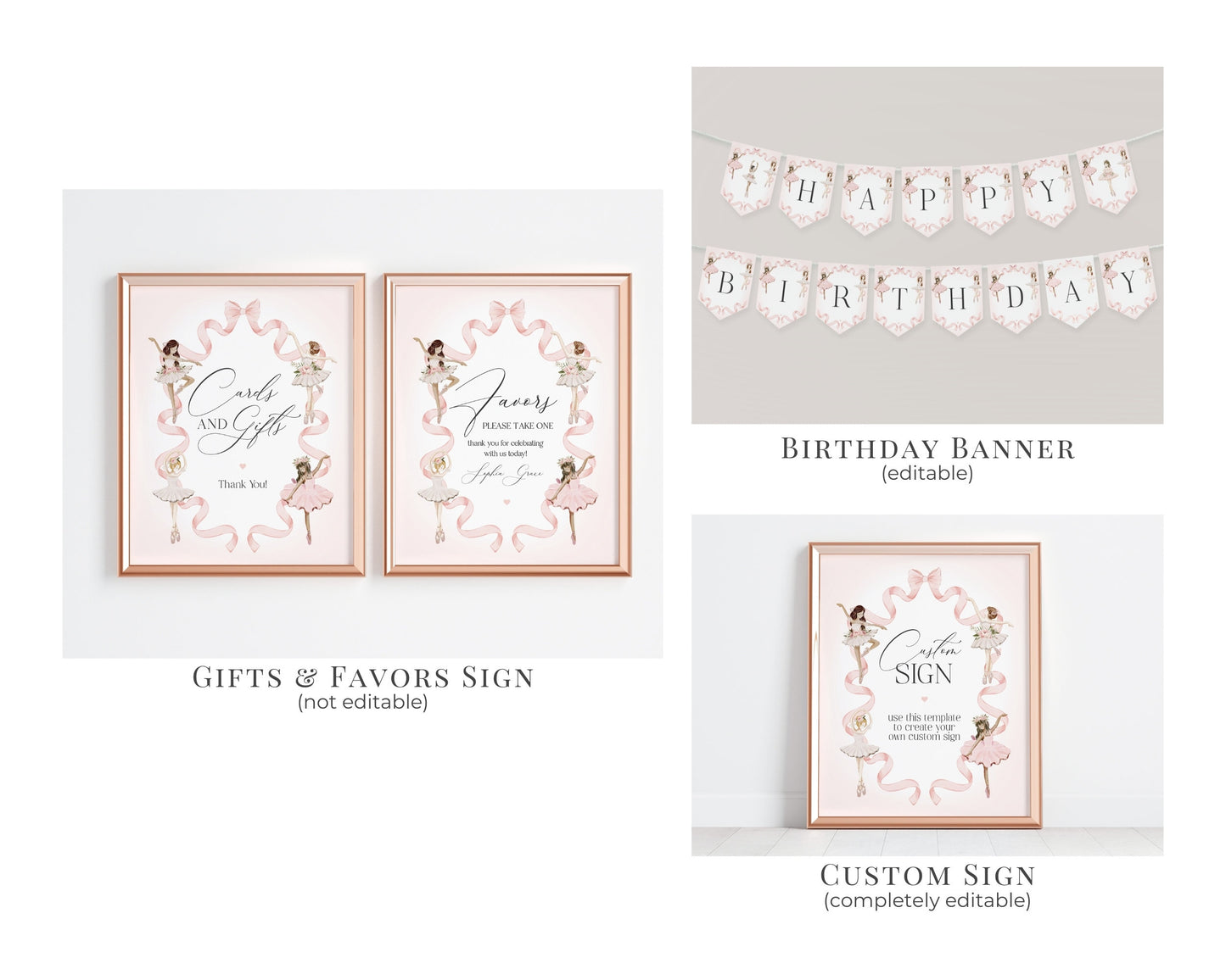 A Little Ballerina First Birthday Bundle Printable Template, instant download Dance and Twirl Ballet First Birthday Party for Girl Tutu Cute