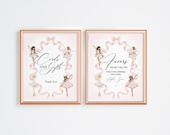 A Little Ballerina Cards & Gifts Sign and Favors Sign Instant Download, Dance and Twirl Tutu Excited Ballet Birthday for Girl Pink Ballerina