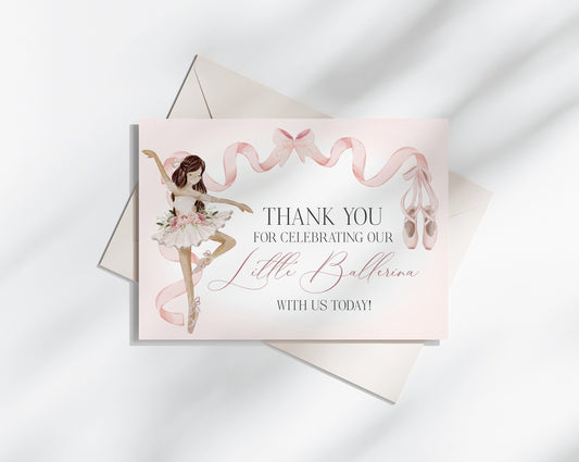 Little Ballerina Thank You Card for Ballet Birthday or Girl Baby Shower Printable Template, instant download Dance and Twirl Tutu Excited