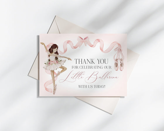 Little Ballerina Thank You Card for Ballet Birthday or Girl Baby Shower Printable Template, instant download Dance and Twirl Tutu Excited