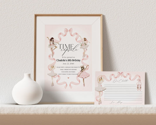 Little Ballerina Time Capsule Printable Template for Ballet Birthday Party for Girl, Dance and Twirl Tutu Cute Pink Ballet Birthday Decor