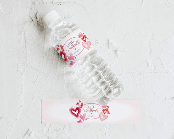 Little Sweetheart Water Bottle and Napkin Wrap for February Baby Shower or Birthday, Valentines heart theme birthday for girl Printable