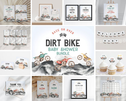 Dirt Bike Baby Shower Bundle Printable Template, Race on over baby shower for boy, motor bike racing theme for motor bike Off-road shower