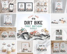  Dirt Bike Fast One First Birthday Bundle Printable Template, Little racer 1st birthday for boy, motor bike racing theme off-road bday party