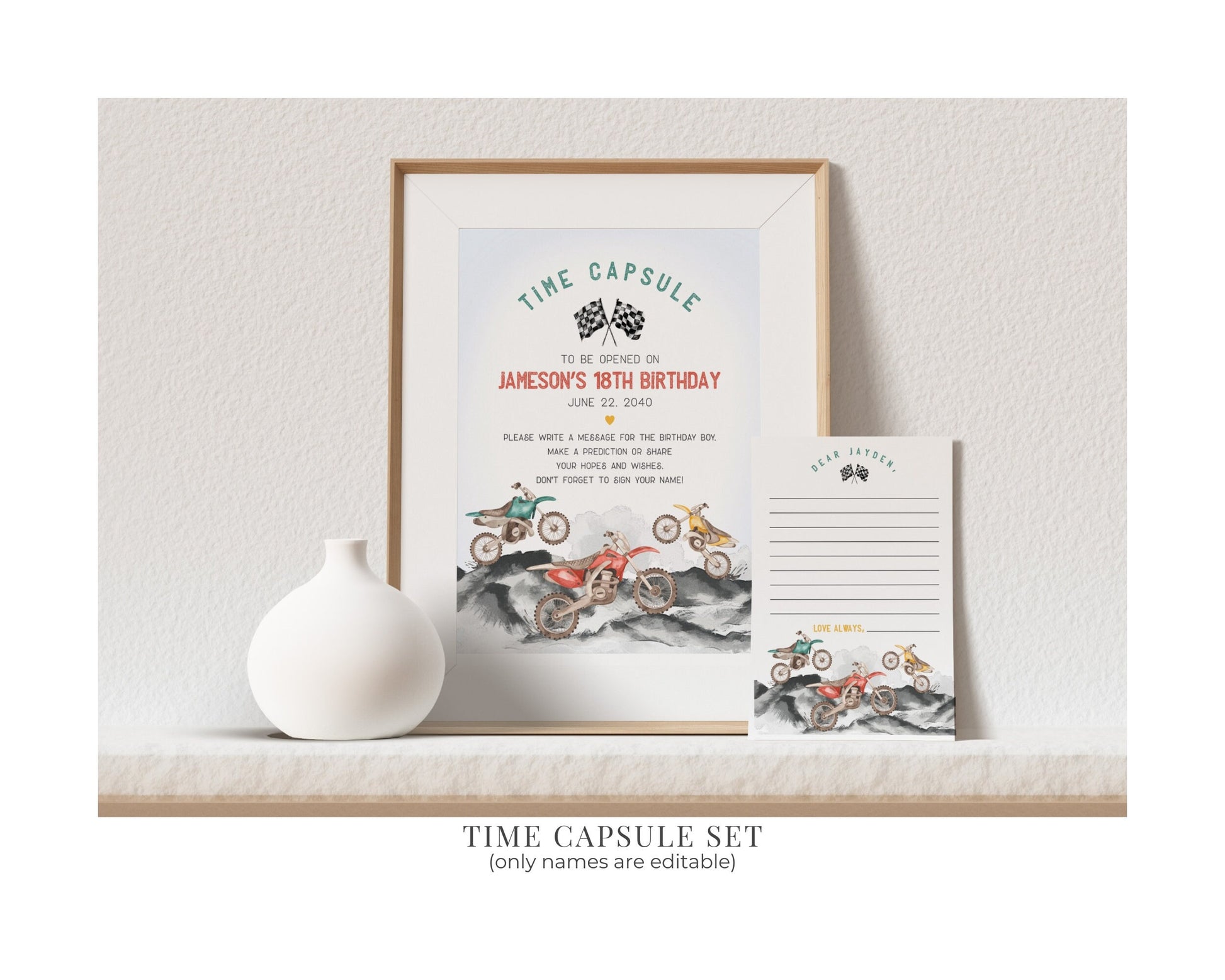 Dirt Bike Fast One First Birthday Bundle Printable Template, Little racer 1st birthday for boy, motor bike racing theme off-road bday party