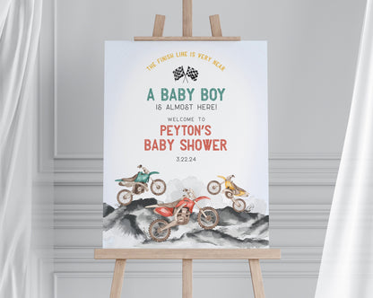 Dirt Bike Baby Shower Welcome Sign Printable Template, Race on over baby shower for boy, motor bike racing theme motor bike Off-road shower