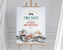  Dirt Bike Second Birthday TWO Fast Welcome Sign Printable Template, Little racer 2nd birthday for boy, motor bike racing theme off-road bday