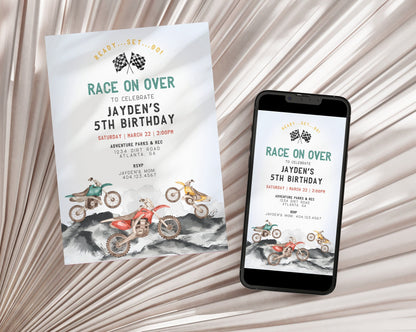 Dirt Bike Birthday Invitation Any Age Printable Template, Little racer birthday party for boy, motor bike racing theme off-road bday decor