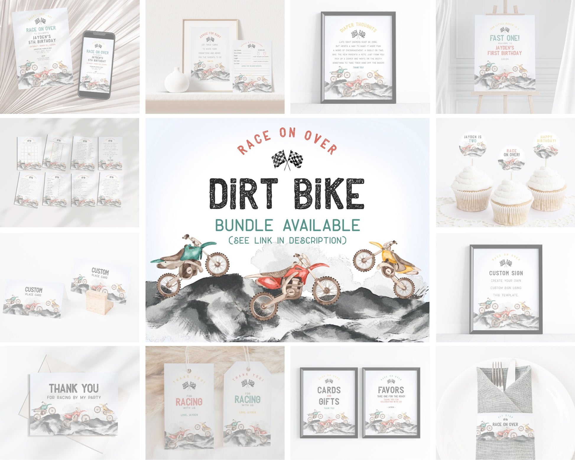 Dirt Bike Baby Shower Games Bundle Instant Download, Race on Over a Little Racer is on the Way Off-road motor bike Baby Shower for Boy