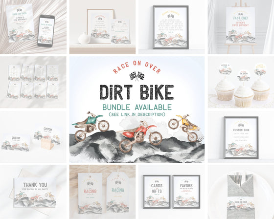 Dirt Bike Place Cards Instant Download, Motor Bike Baby Shower or boy Birthday Party, our little racer is growing up two fast, fast one