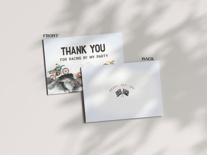 Dirt Bike Thank You Card Printable Template, instant download birthday or baby shower for boy little racer is a fast one growing up two fast