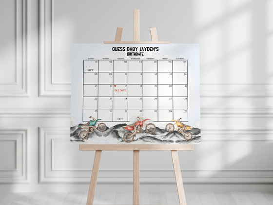 Dirt Bike Baby Shower Guess the Date Game Template, Race on over baby shower for boy, motor bike racing theme bike Off-road shower decor