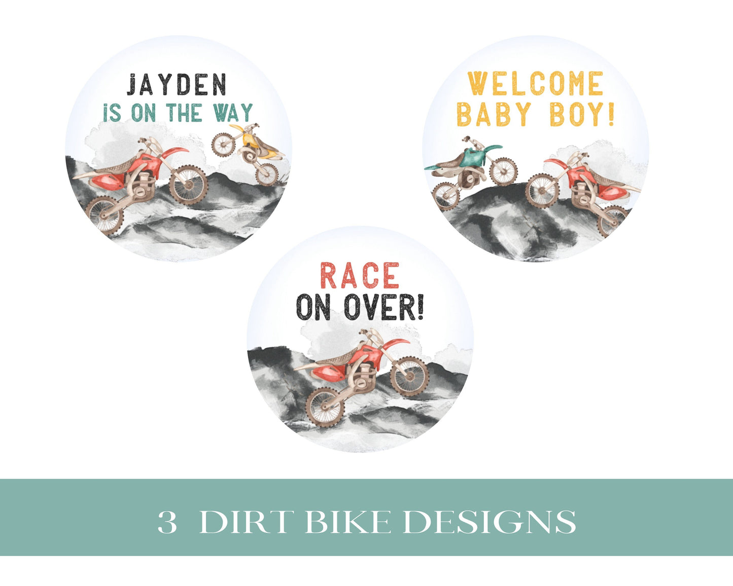 Dirt Bike Baby Shower Cupcake Toppers Printable Template, Race on over baby shower boy, motor bike racing theme bike Off-road shower decor