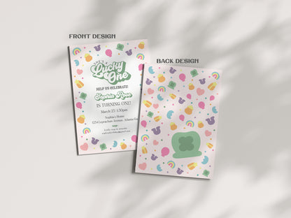 Lucky Shamrock St Patricks 1st Birthday Invitation Printable Template, instant download March Lucky One 1st birthday for Girl Irish Birthday