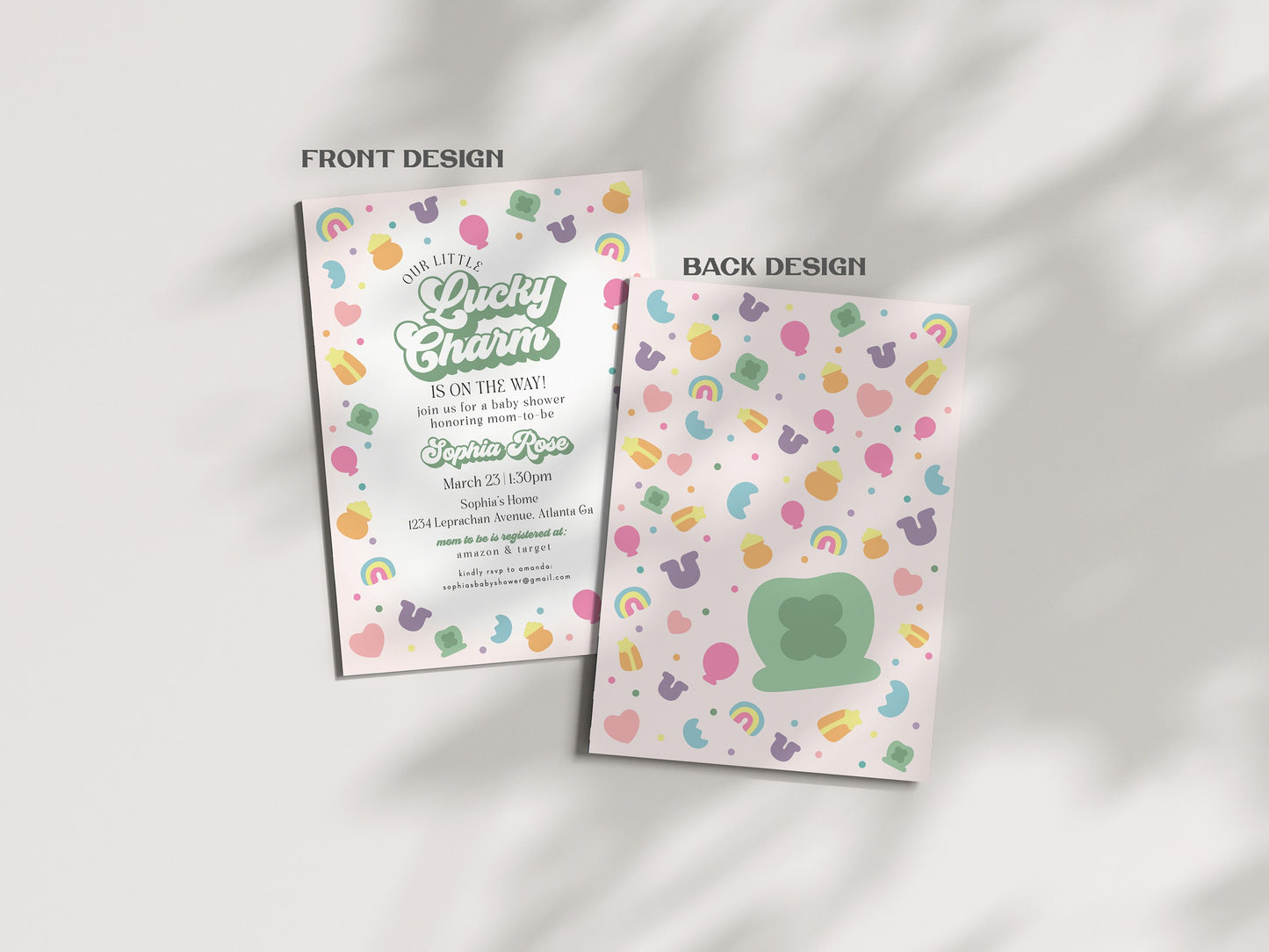 Lucky Shamrock St Patricks Baby Shower Invitation Printable Template, instant download March baby shower for girl, Irish Baby Shower Decor