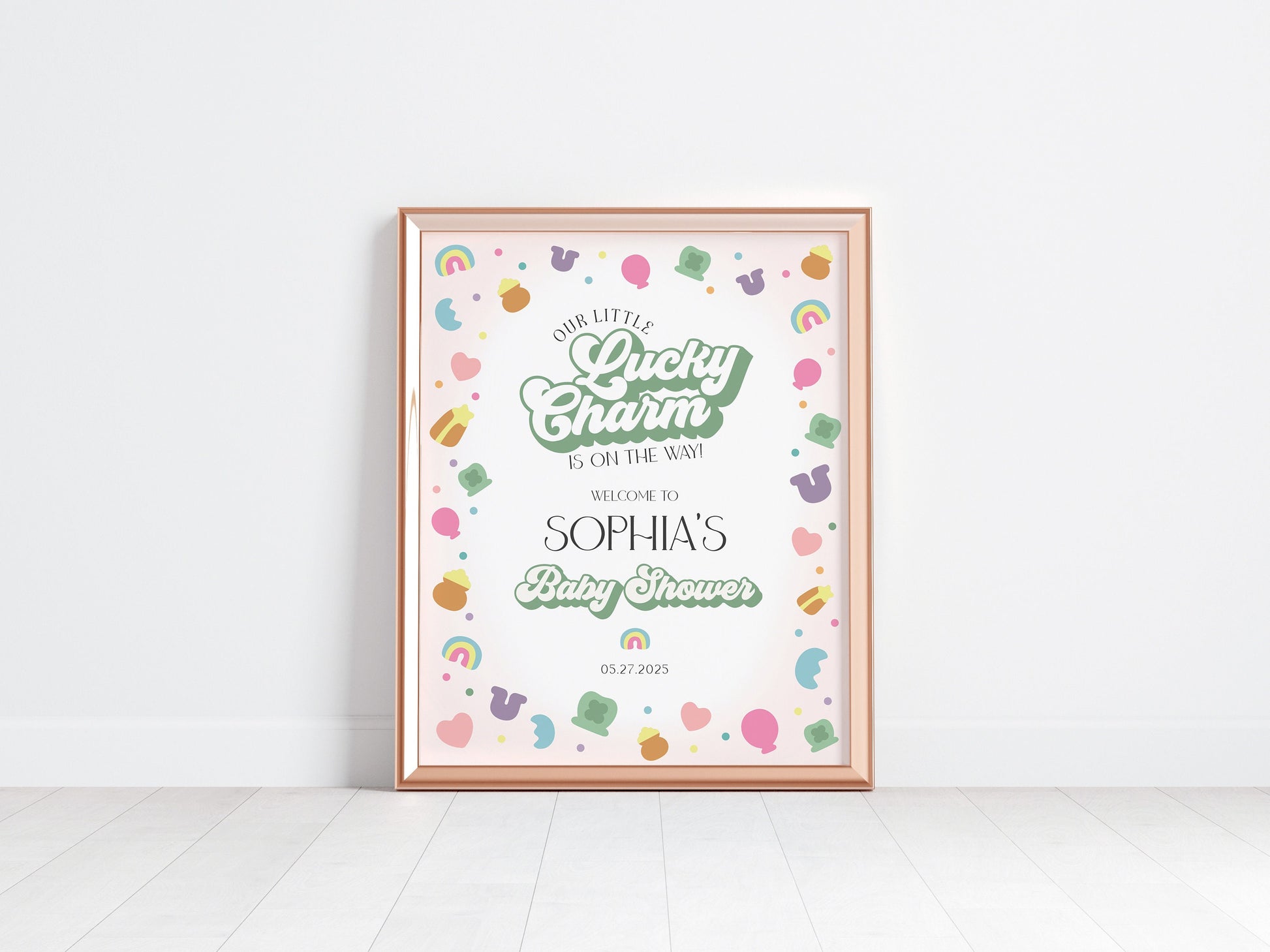 Lucky Shamrock St Patricks Baby Shower Welcome Sign Template, instant download March baby shower for girl, Irish Baby Shower